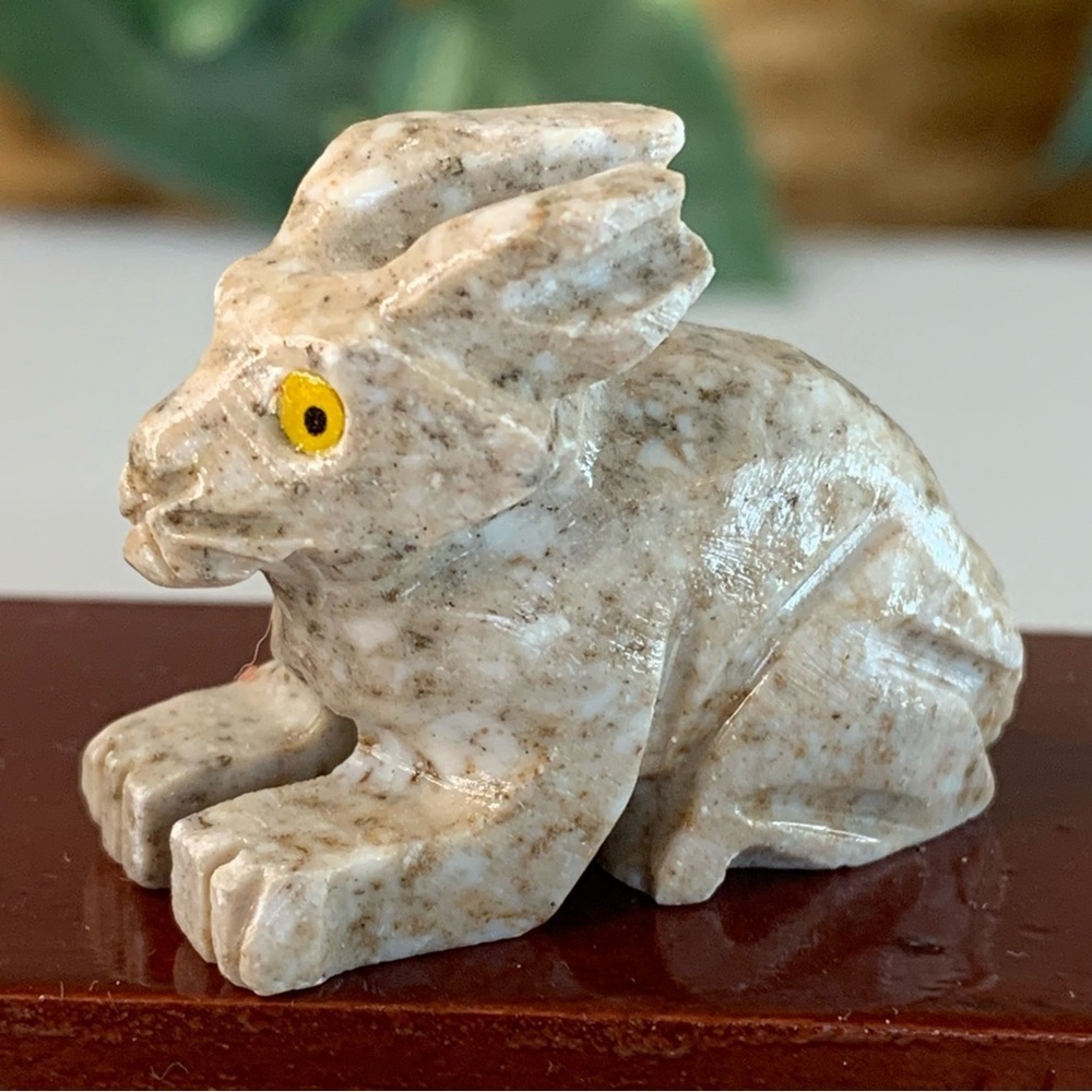 Miniature RABBIT Stone Carving Mini Figurine Steatite Soapstone Animal Figure